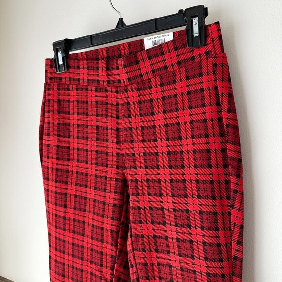 NWT Style & Co Red Black Plaid Pencil Leggings Pockets Mid Rise S - Picture 4 of 6
